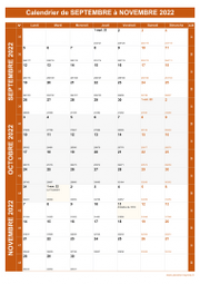 Calendrier pour les mois de Septembre à Novembre 2022 portrait 1