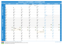 Calendrier scolaire pour Septembre à Novembre 2022 paysage 1