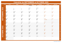 Calendrier pour les mois de Septembre et Octobre 2022 paysage 1