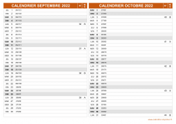 Calendrier pour les mois de Septembre et Octobre 2022 paysage 2