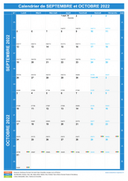 Calendrier scolaire pour Septembre et Octobre 2022 portrait 1