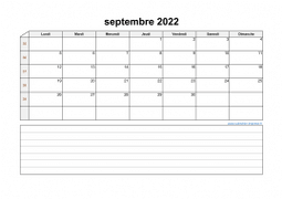Calendrier septembre 2022 modele 07