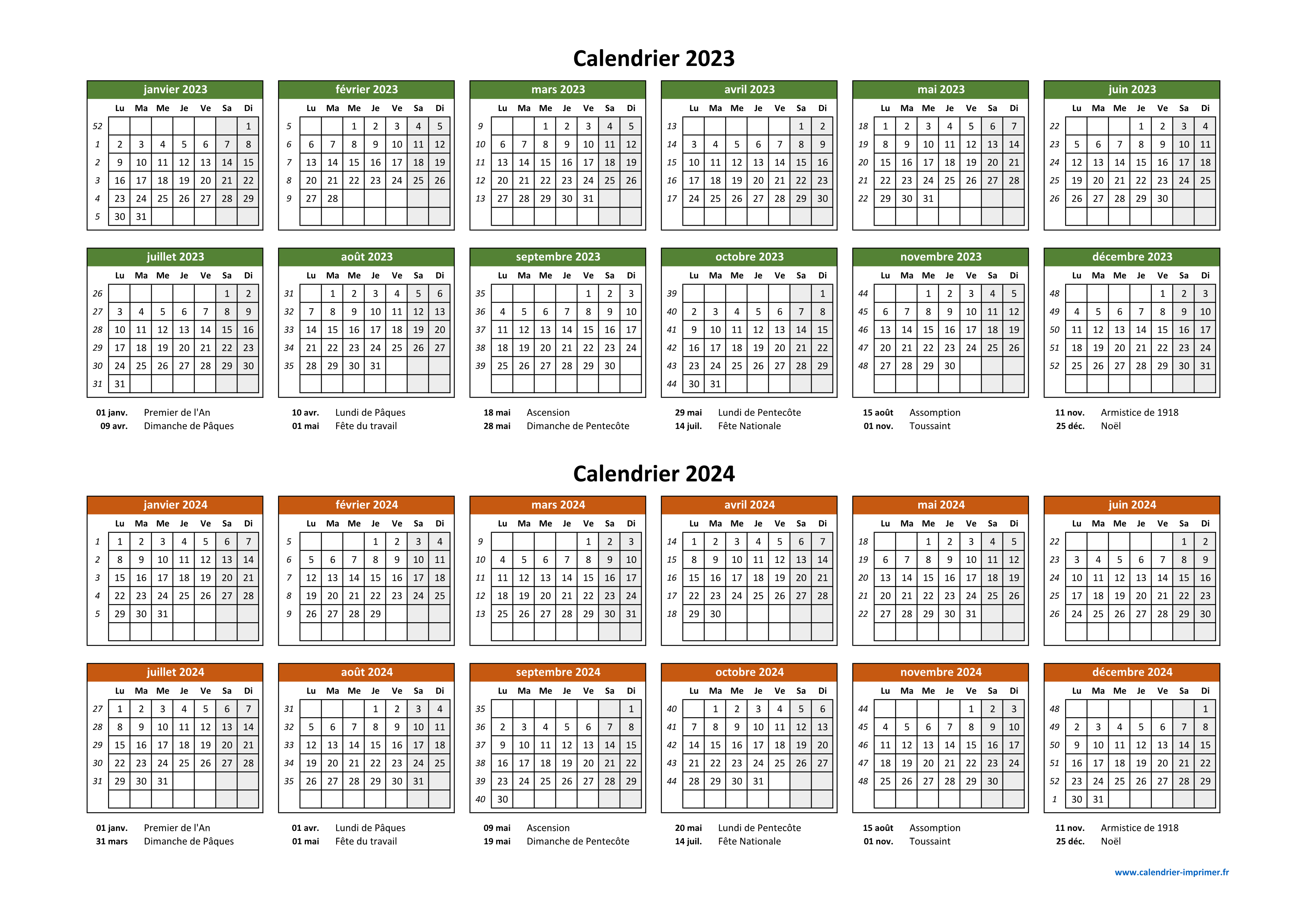 Calendrier 2023 * 2024  Calendrier de l'année, Modèles de