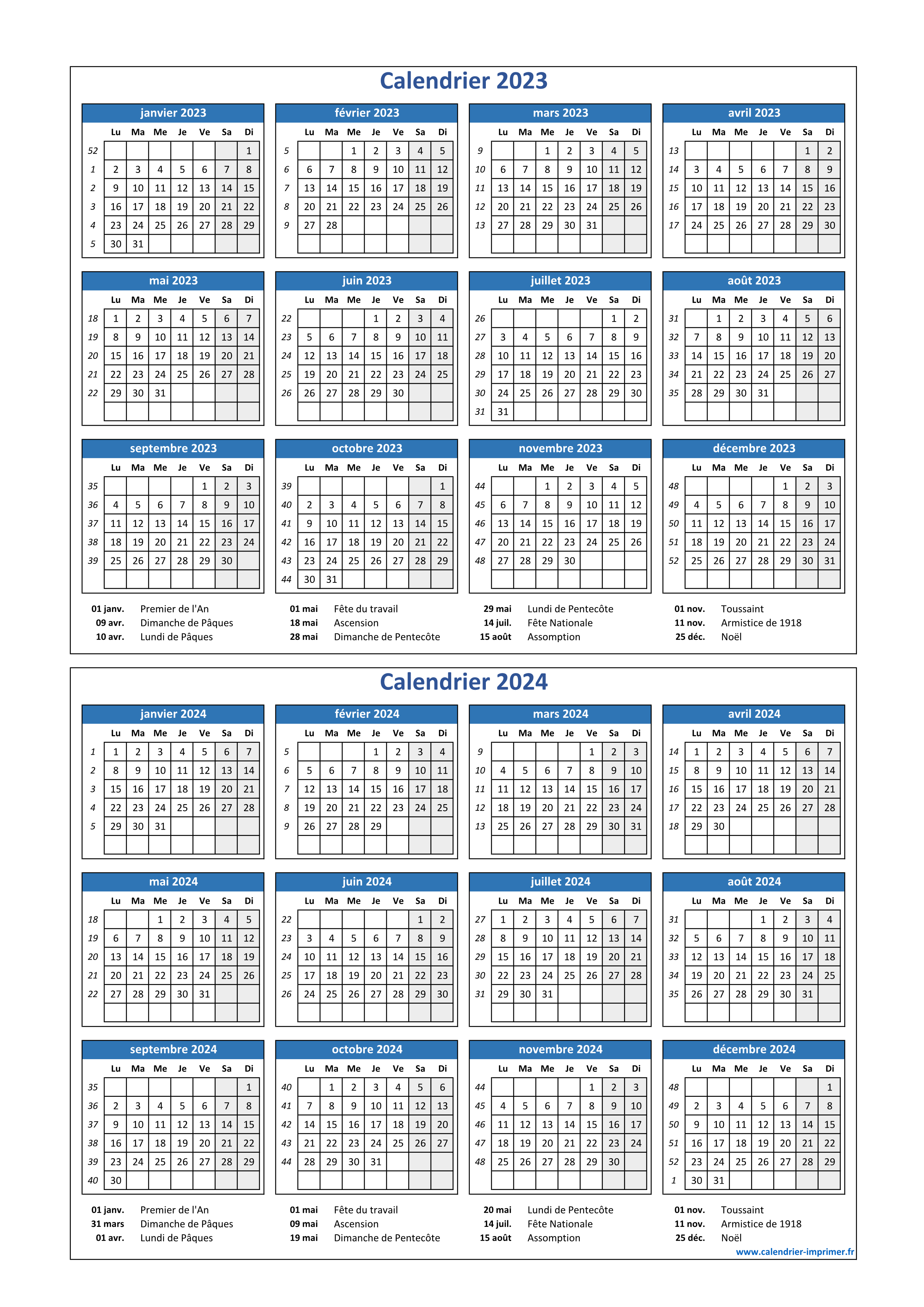 Calendrier 2023-2024 à imprimer