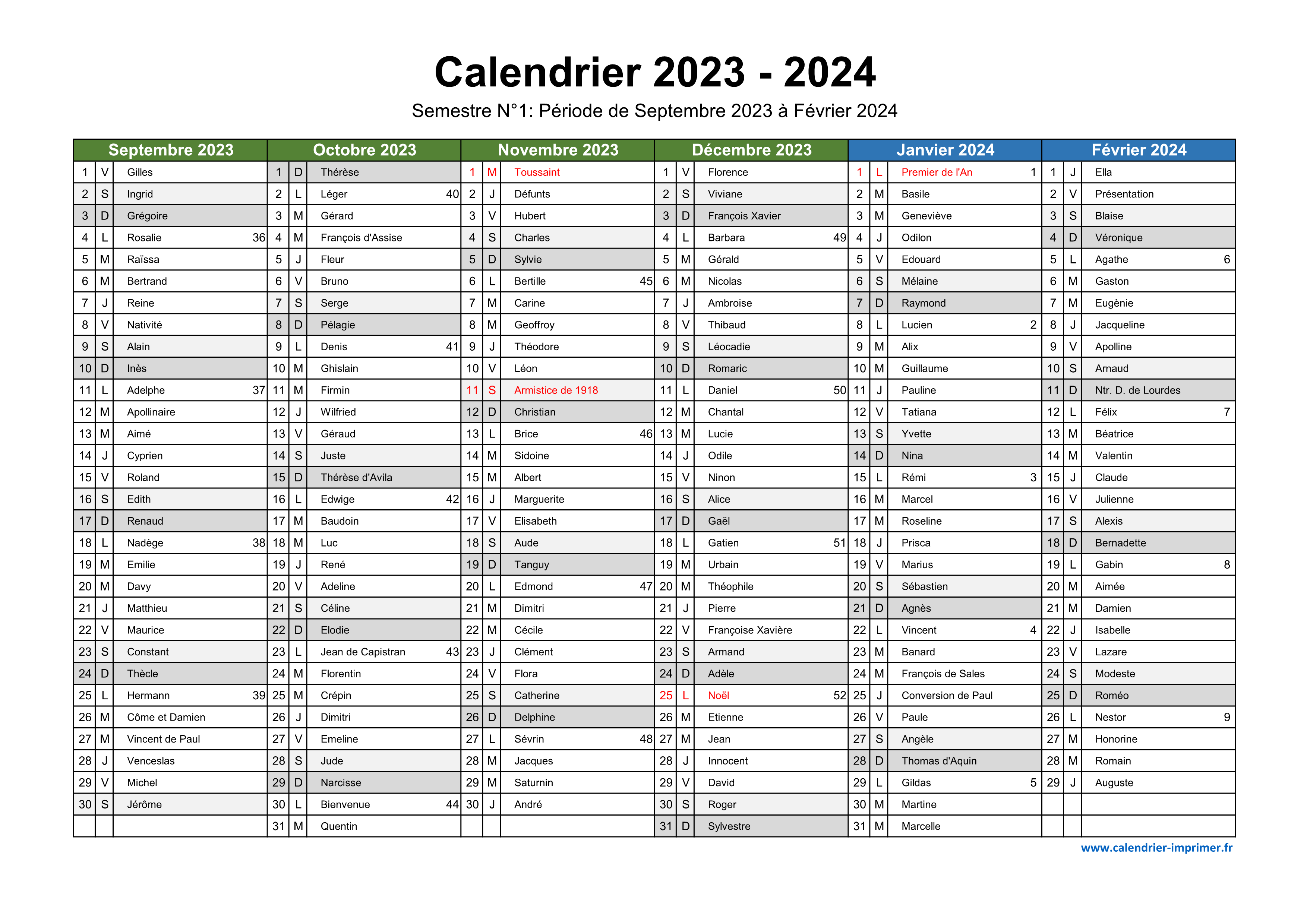 Calendrier 2023-2024 (gratuit, à imprimer)