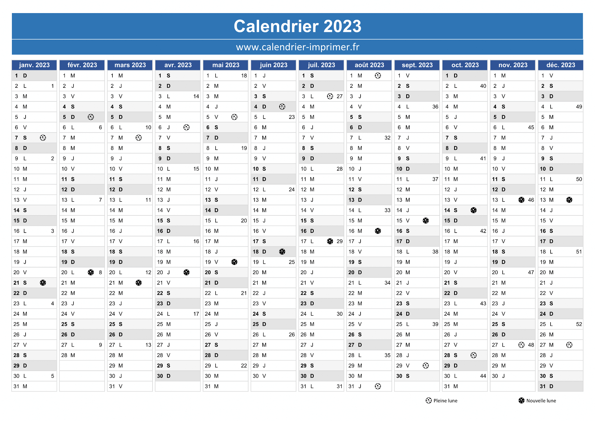 Calendrier 2023 à imprimer gratuit
