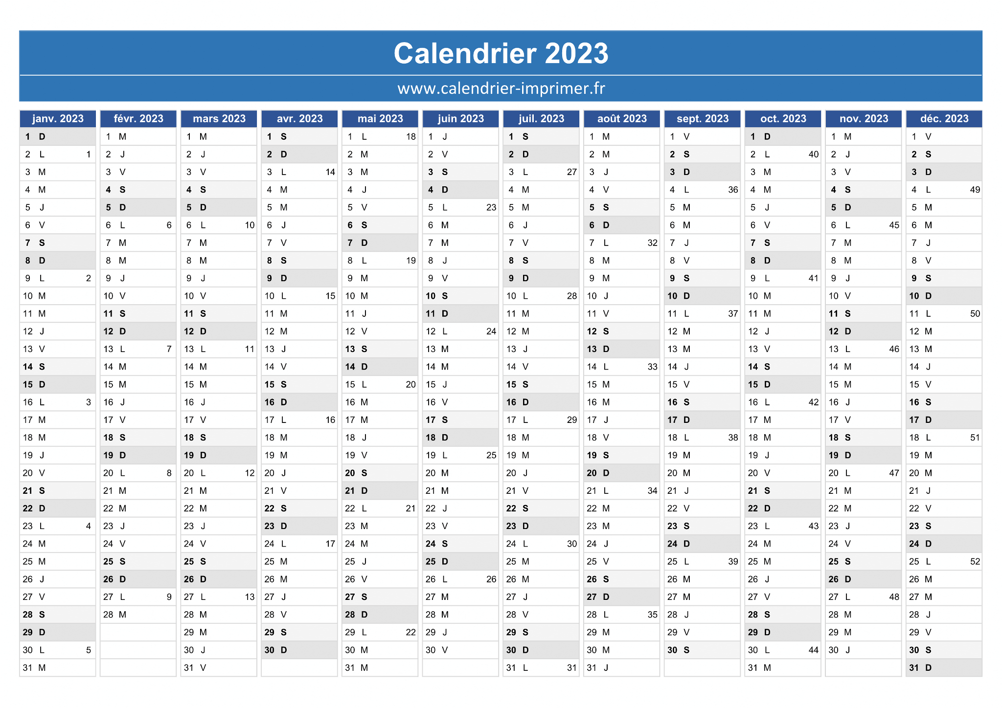 Calendrier Excel 2023 à télécharger