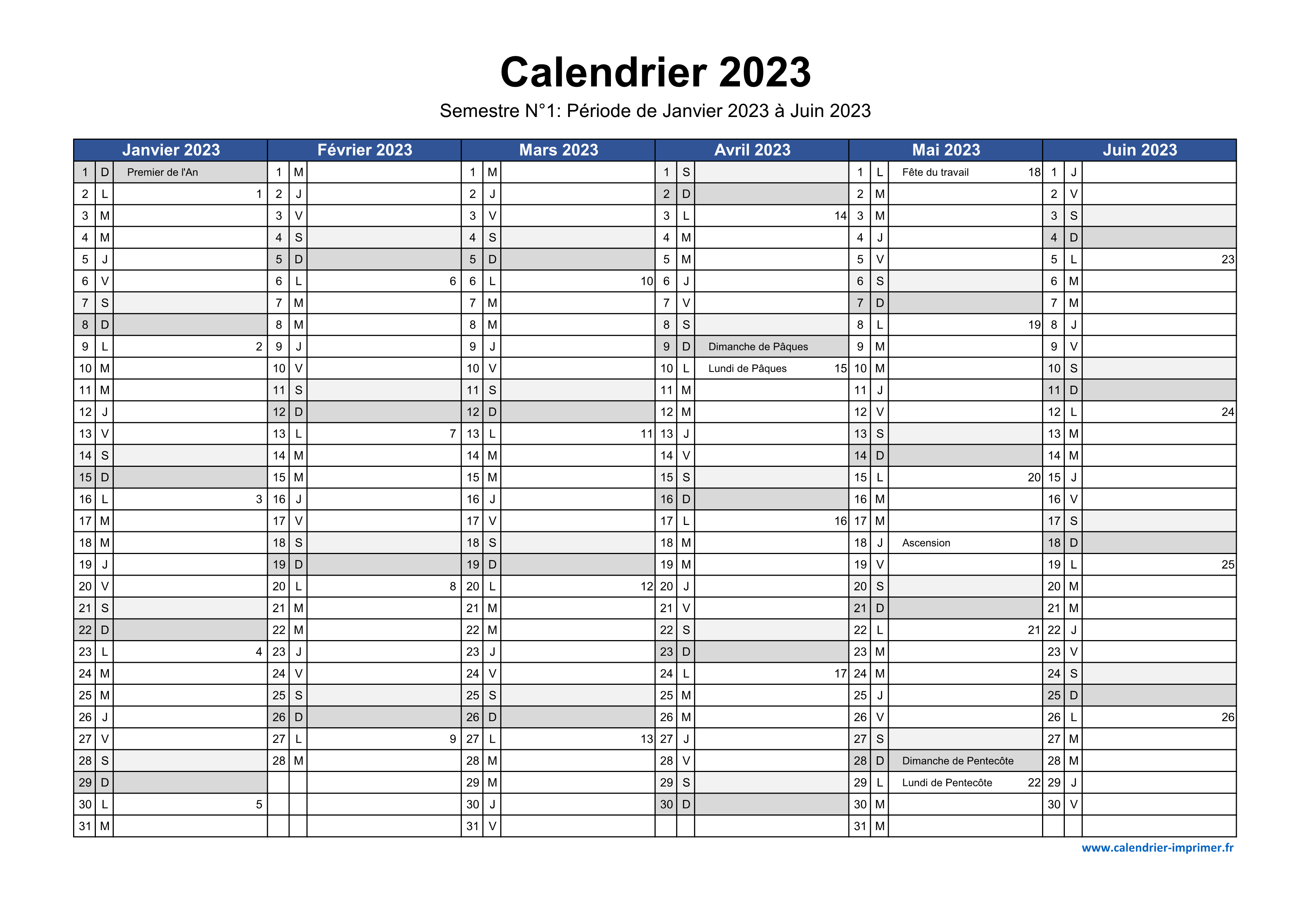 Calendrier 2023 à imprimer gratuit