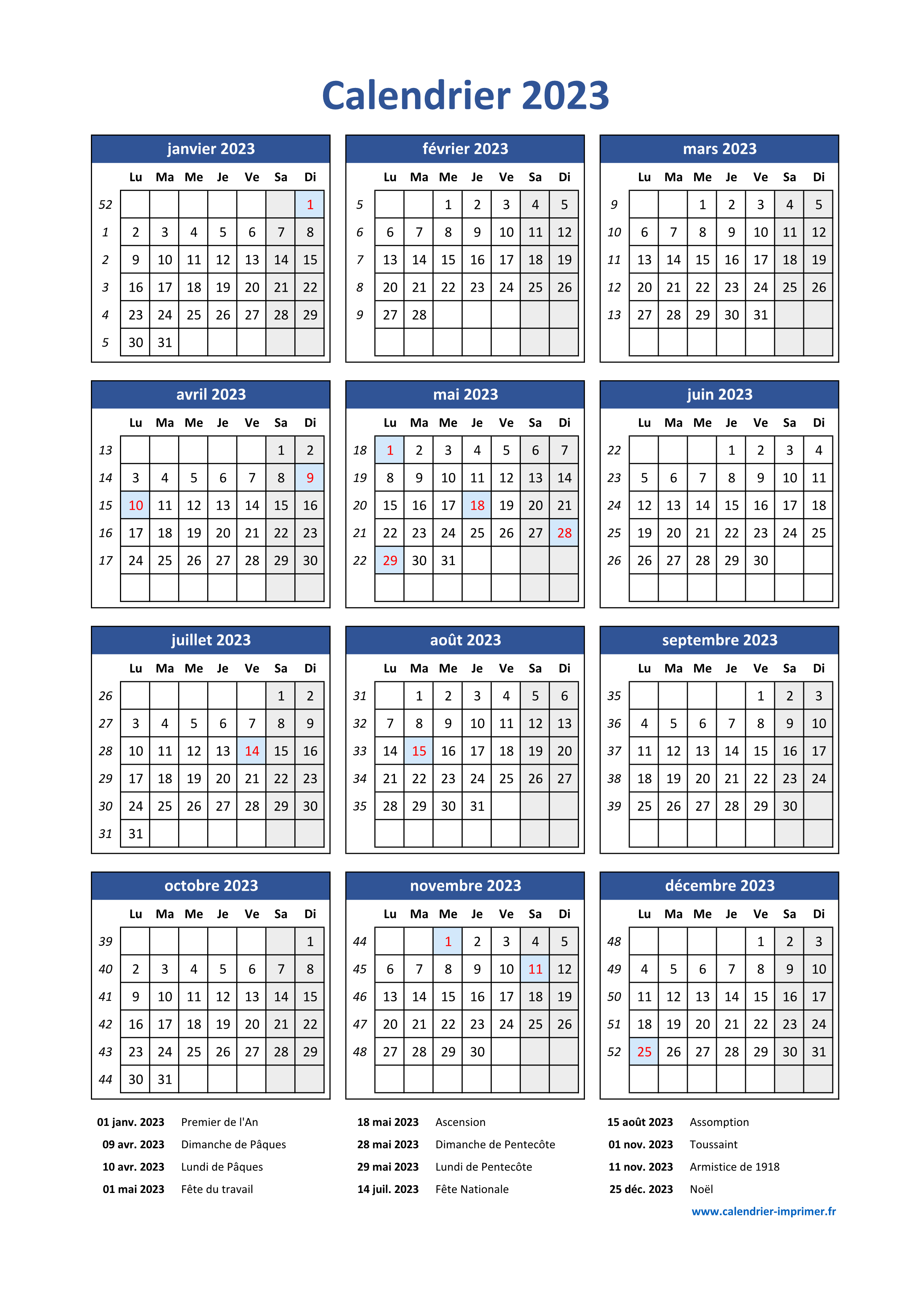 Calendrier 2023 à imprimer gratuit