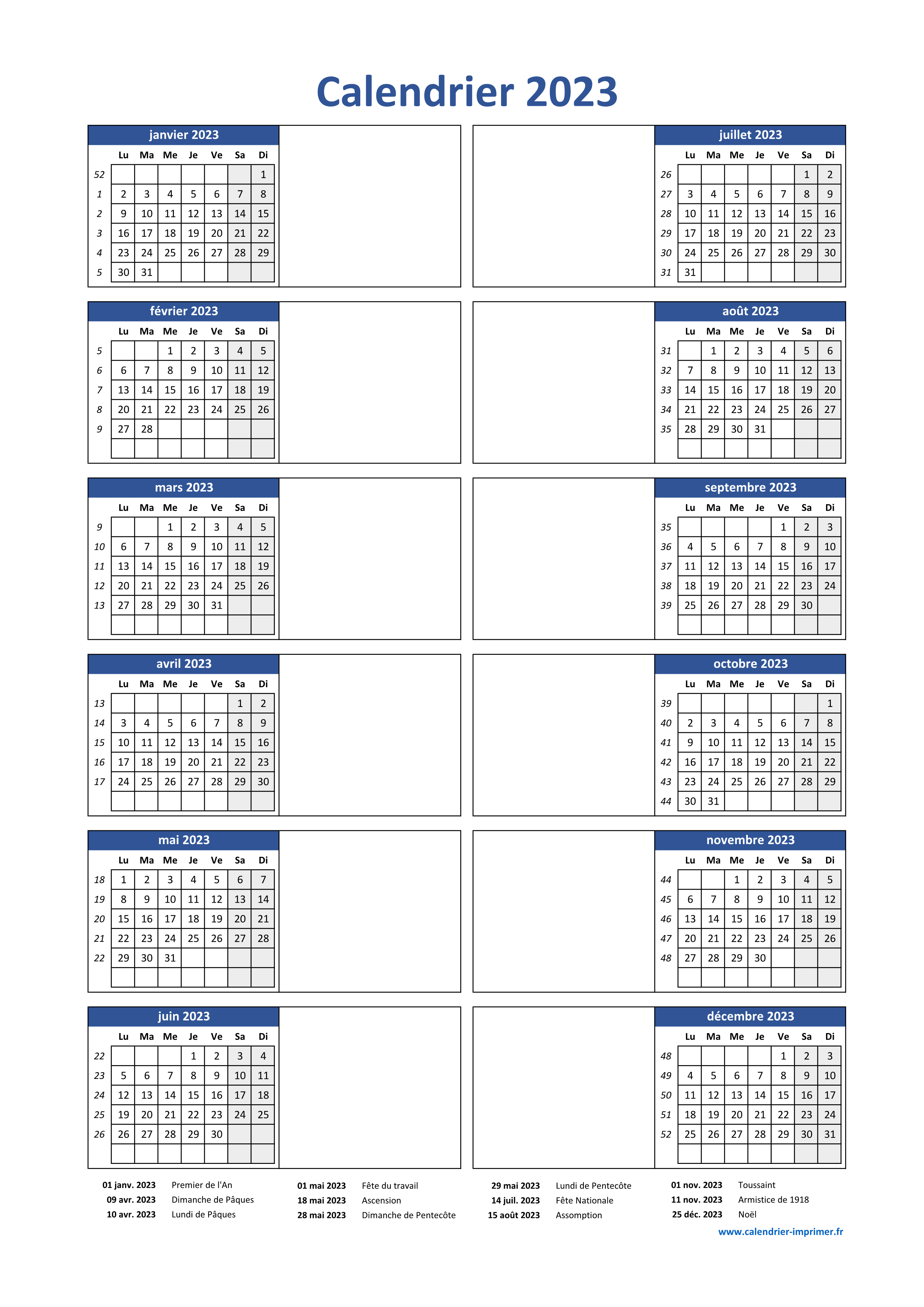 Calendrier 2023 à imprimer gratuit