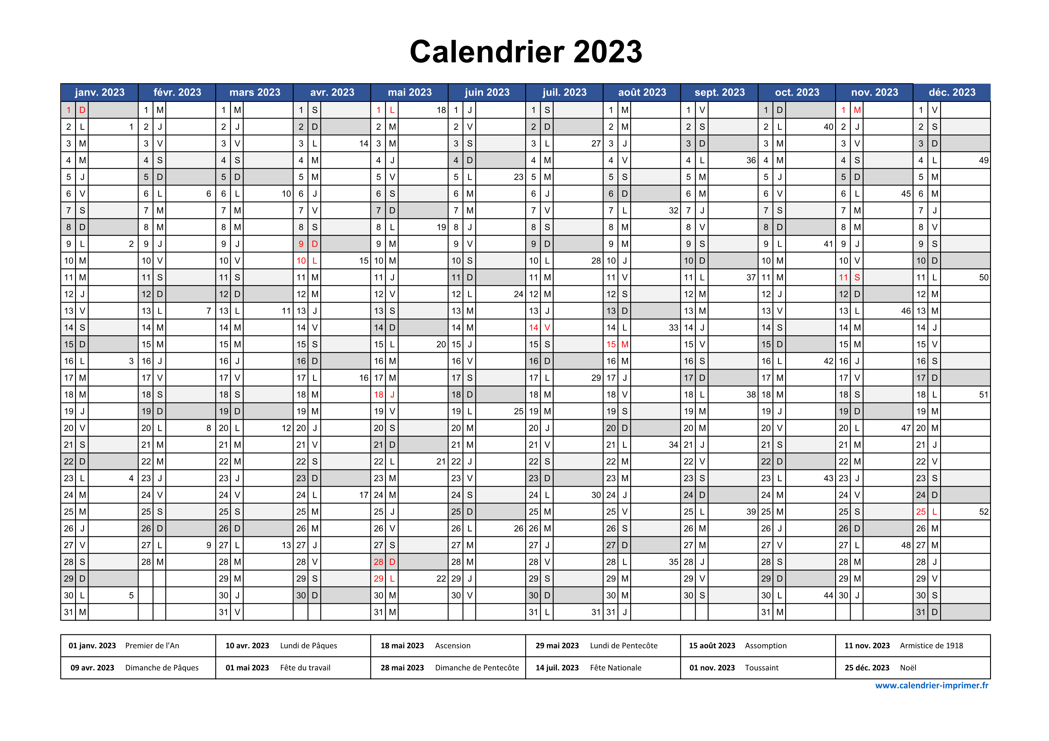 Calendrier Mensuel 2023