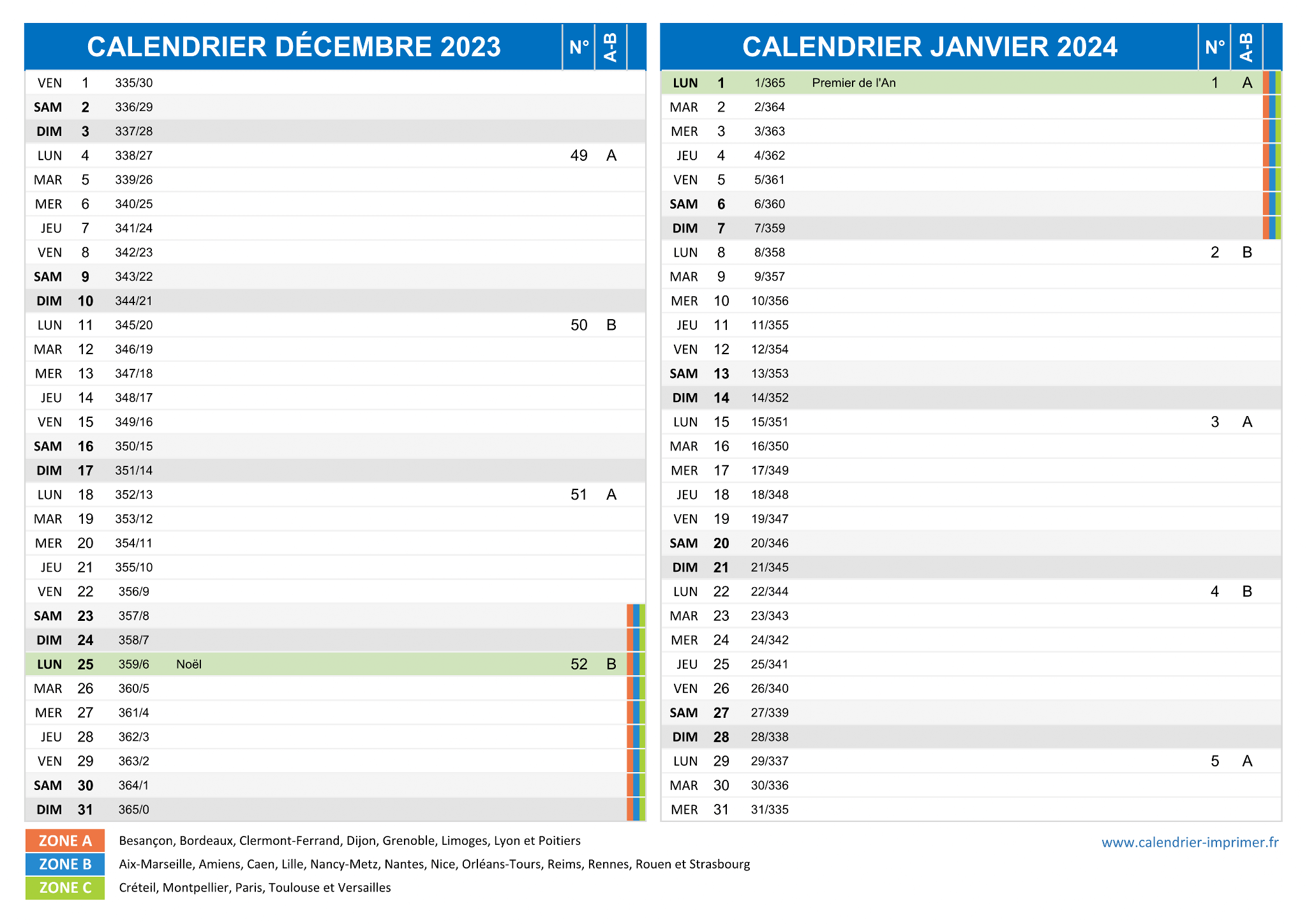 Analyse du calendrier Hiver 2023 - 2024 - Sagets