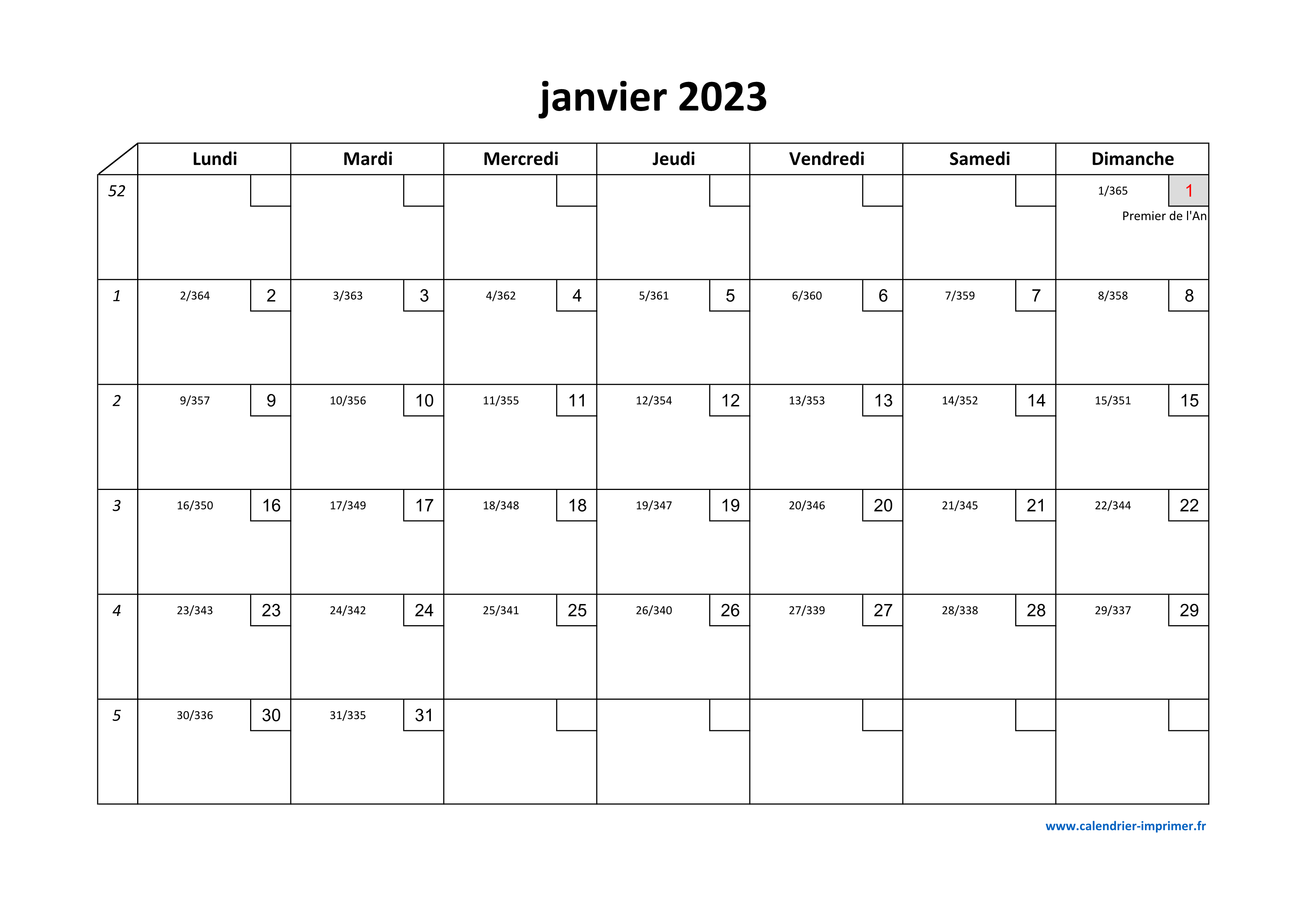 Calendrier 2023 mensuel à imprimer