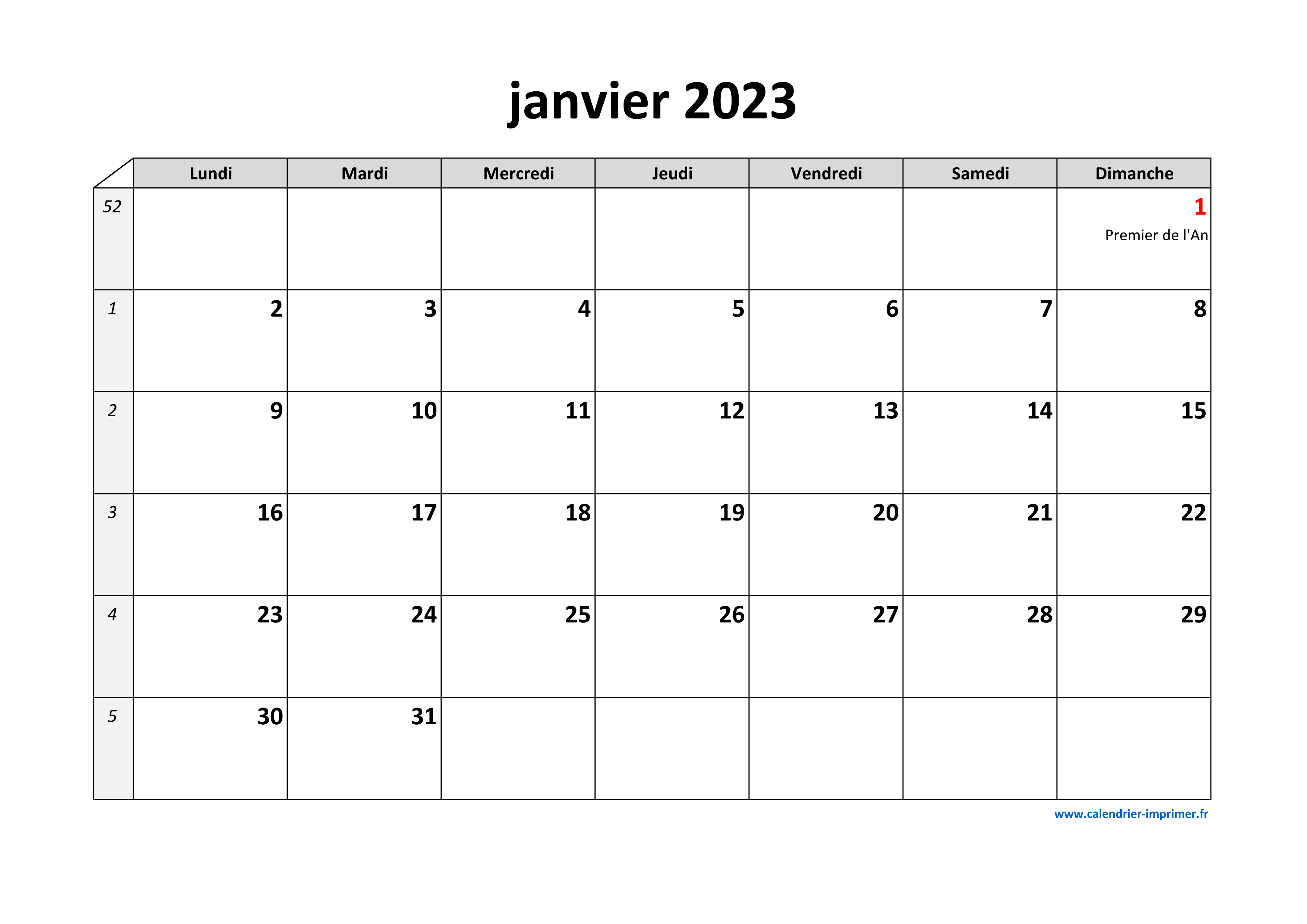 Calendrier 2023 à imprimer gratuit