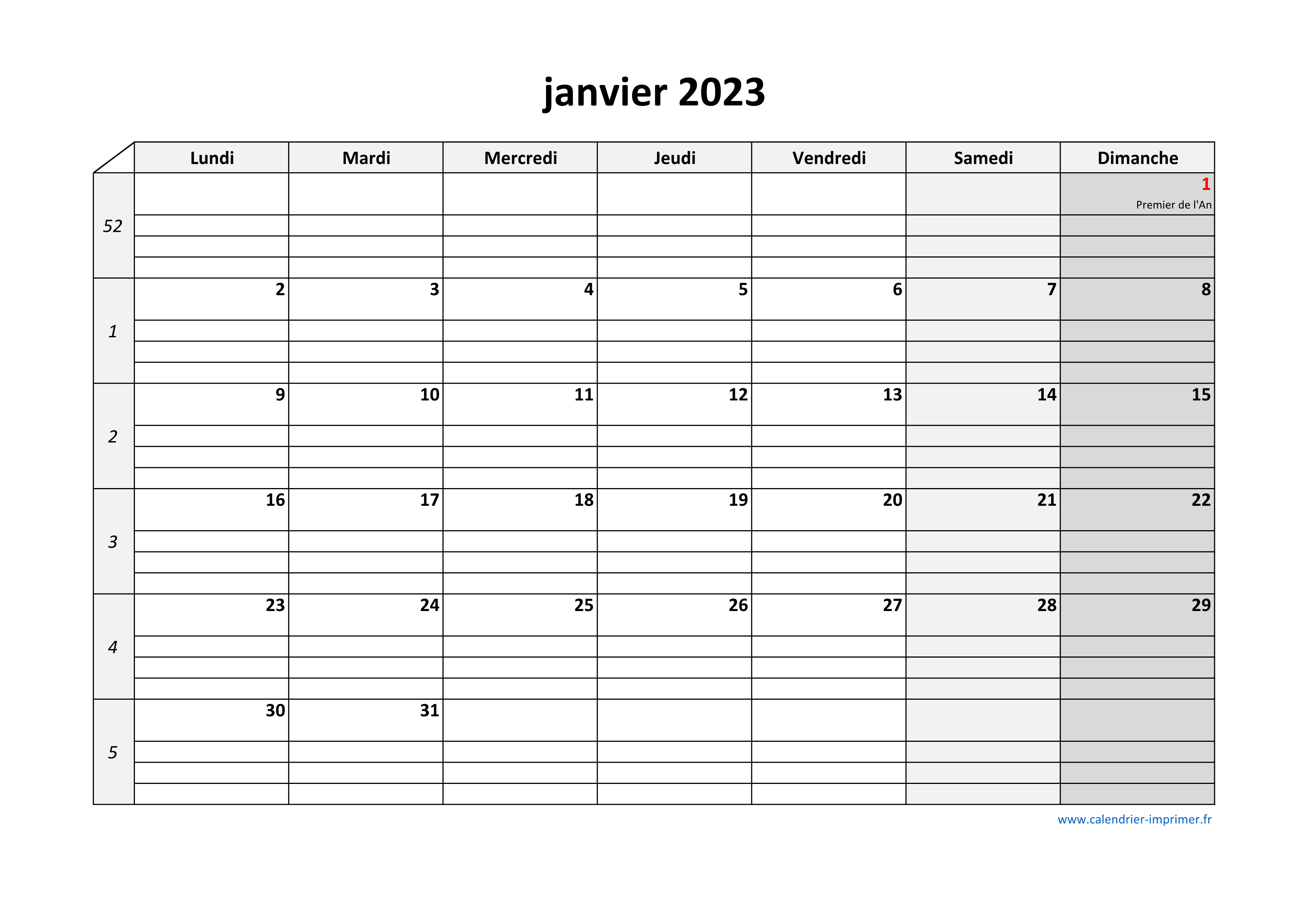 Calendrier 2023 à imprimer gratuit