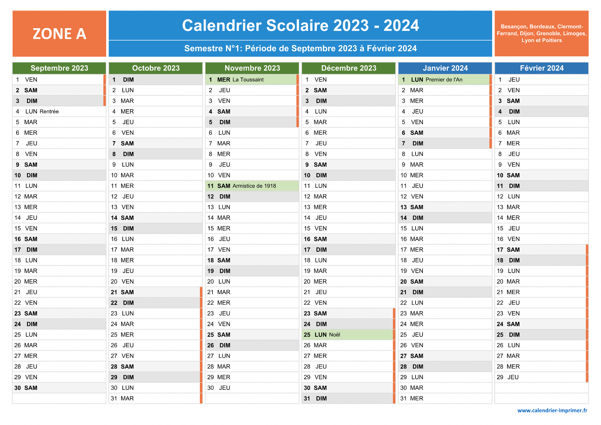Le calendrier 2017 à imprimer