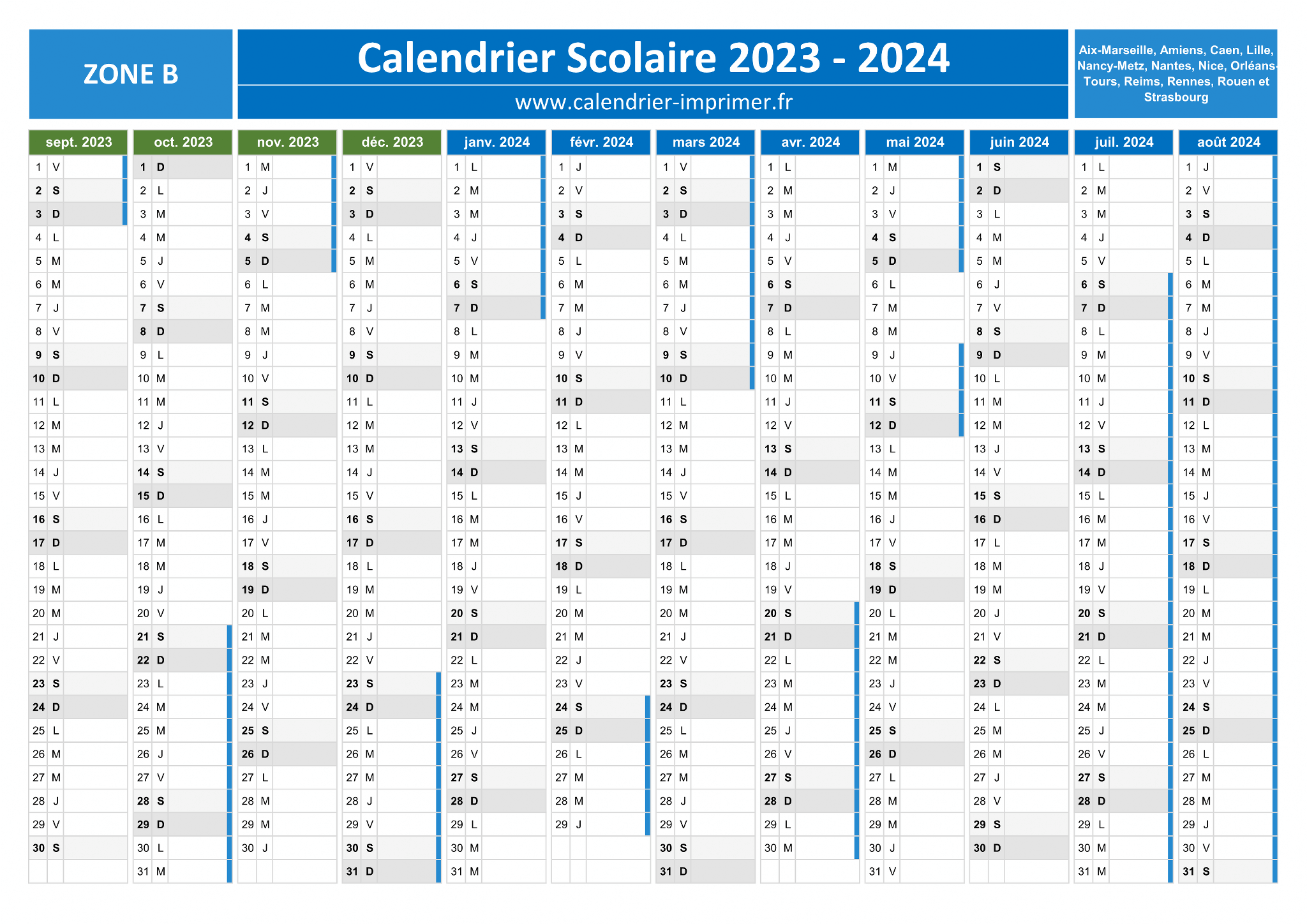 Calendrier 2024 - Zone 6