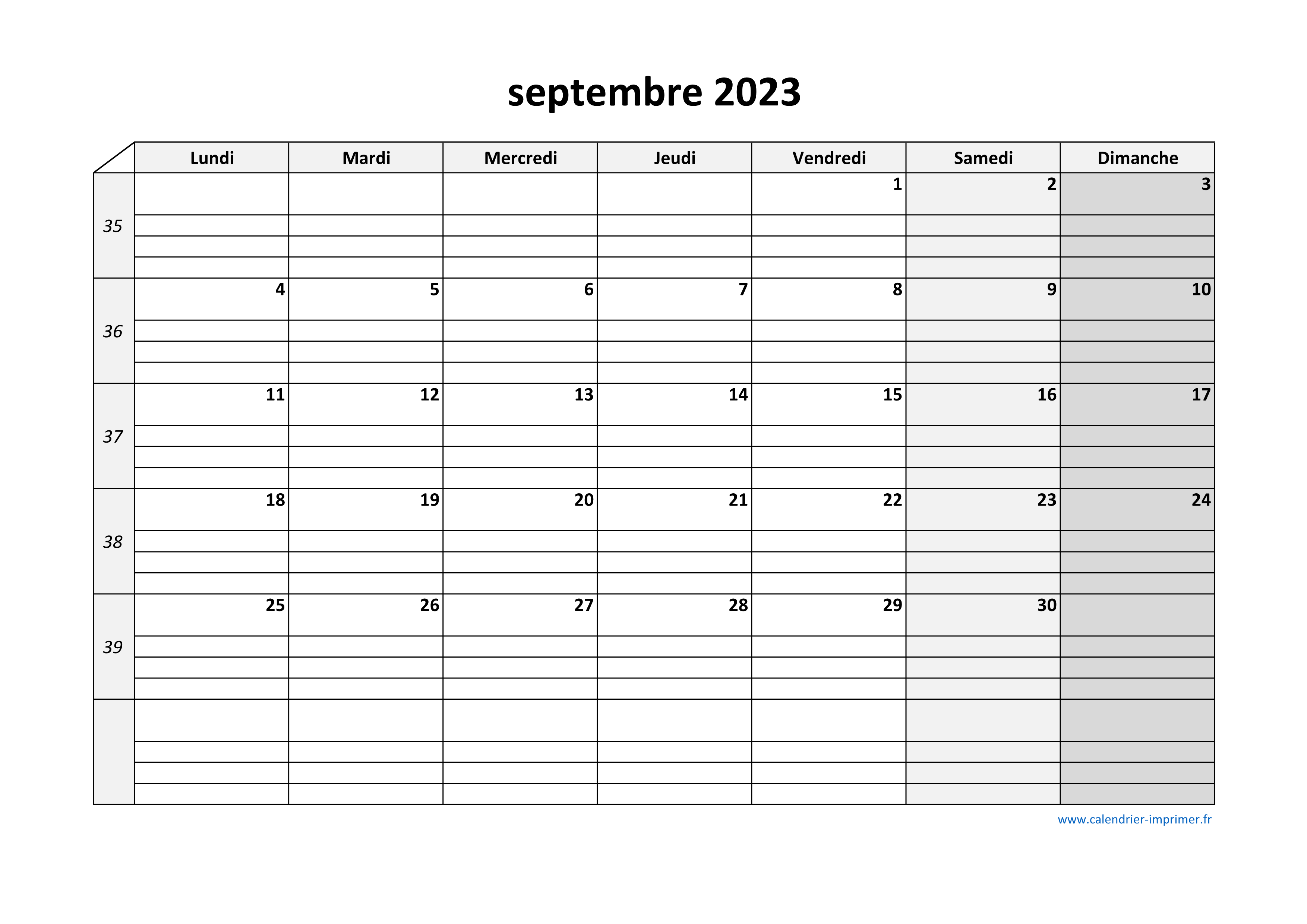 septembre 2023 calendrier imprimable