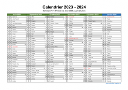 Calendrier Août 2023 à Juillet 2024 Semestre Fêtes