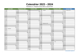 Calendrier Août 2023 à Juillet 2024 Semestre