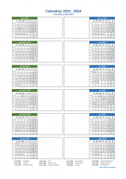 Calendrier Août 2023 à Juillet 2024 Vertical 2 Colonnes