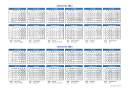 Calendrier Janvier 2023 à Décembre 2024 Horizontal Modèle 01