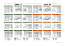 Calendrier Janvier 2023 à Décembre 2024 Horizontal Modèle 04