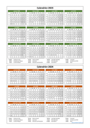 Calendrier Janvier 2023 à Décembre 2024 Vertical Modèle 02