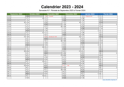 Calendrier Septembre 2023 à Août 2024 Semestre