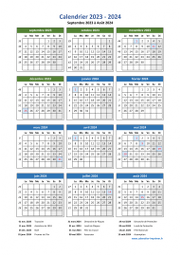 Calendrier Septembre 2023 à Août 2024 Vacances Vertical
