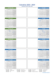 Calendrier Septembre 2023 à Août 2024 Vertical 2 Colonnes