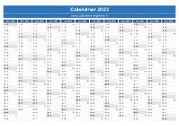 Calendrier 2023 avec numéros de semaine