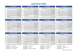 Calendrier Annuel 2023 Vacances Horizontal
