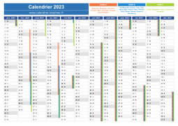 Calendrier 2023 avec vacances scolaires pour les zones A, B, C