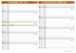 Calendrier pour les mois de Août et Septembre 2023 paysage 2