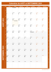Calendrier pour les mois de Août et Septembre 2023 portrait 1