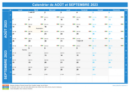Calendrier scolaire pour Août et Septembre 2023 paysage 1