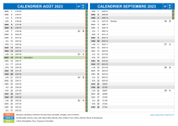 Calendrier scolaire pour Août et Septembre 2023 paysage 2