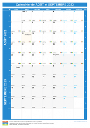 Calendrier scolaire pour Août et Septembre 2023 portrait 1