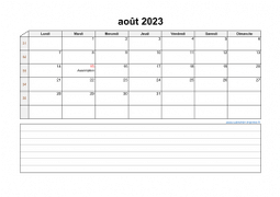 Calendrier août 2023 modele 07
