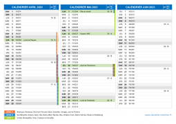 Calendrier scolaire pour Avril à Juin 2023 paysage 2