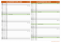 Calendrier pour les mois de Avril et Mai 2023 paysage 2