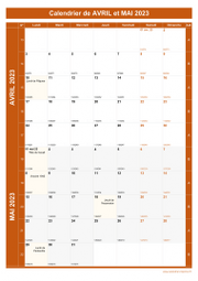 Calendrier pour les mois de Avril et Mai 2023 portrait 1