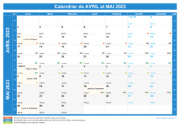 Calendrier scolaire pour Avril et Mai 2023 paysage 1