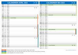 Calendrier scolaire pour Avril et Mai 2023 paysage 2