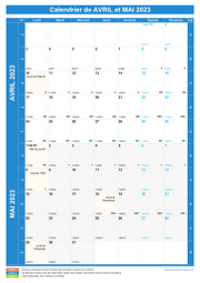 Calendrier scolaire pour Avril et Mai 2023 portrait 1