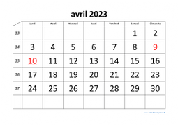 calendrier avril 2023