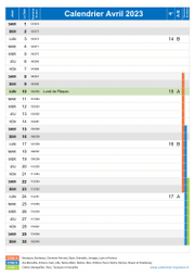Calendrier avril 2023 portrait avec vacances, jours fériés et numéros de semaine