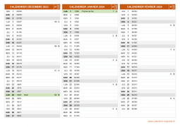 Calendrier pour les mois de Décembre 2023 à Février 2024 paysage 2