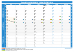 Calendrier scolaire pour Décembre 2023 à Février 2024 paysage 1